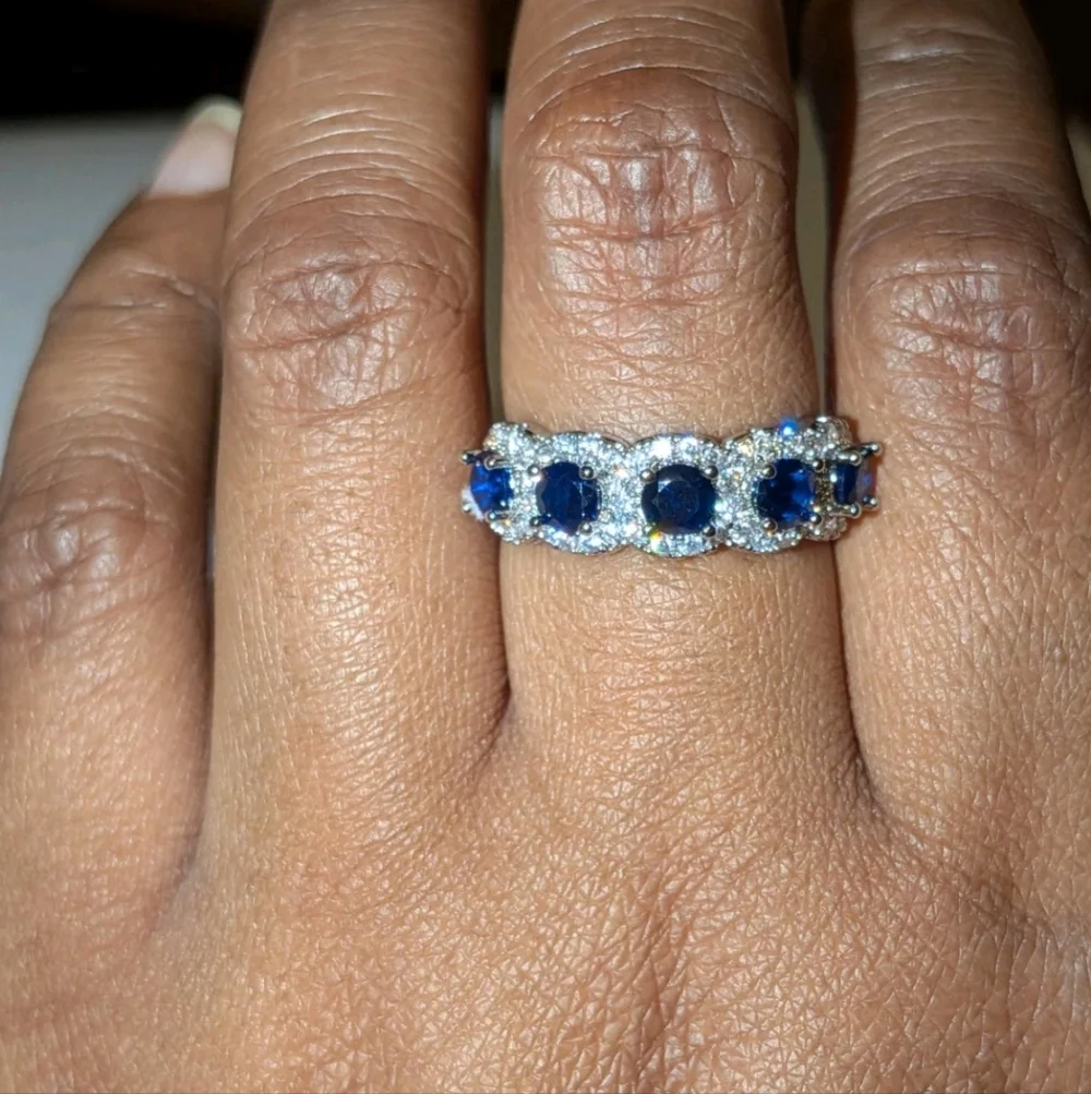 3.5ct Lab-Created Blue Sapphire Band Half Eternity Halo 14k White Gold Plated